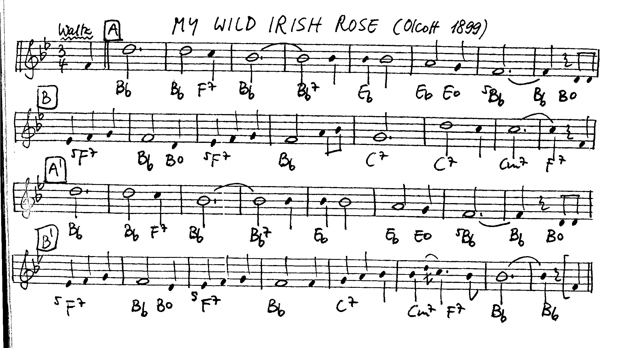 my wild irish rose free jazz leadsheet - Courtesy of the Jungle Jazz Band
